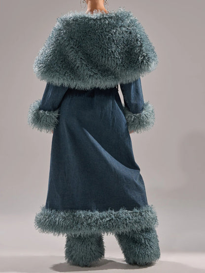 Moxie Fur Trim Denim Trench