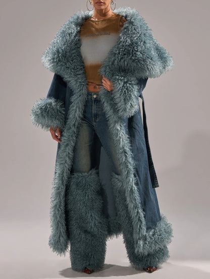 Moxie Fur Trim Denim Trench