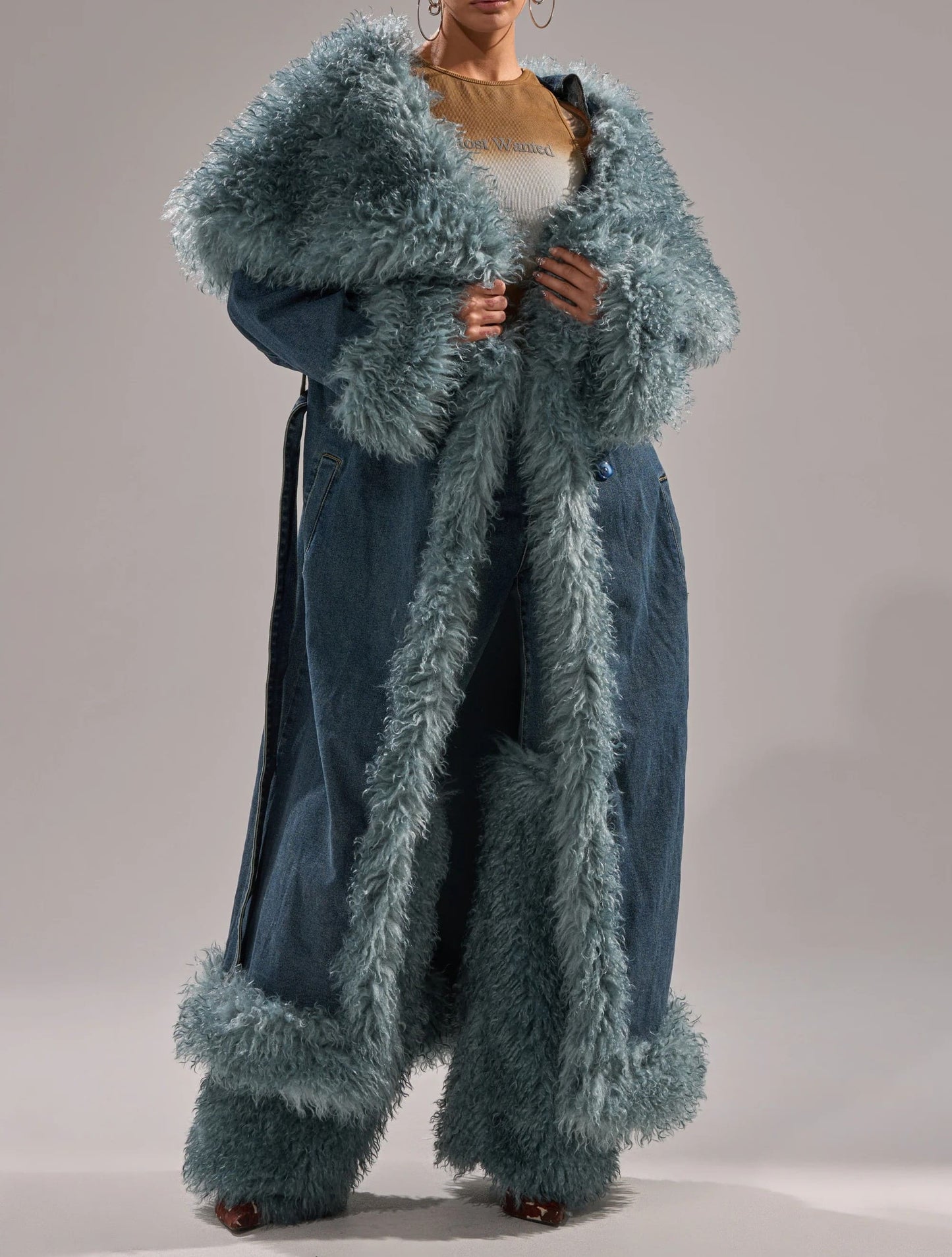 Moxie Fur Trim Denim Trench