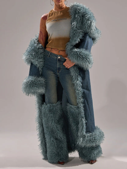 Moxie Fur Trim Denim Trench