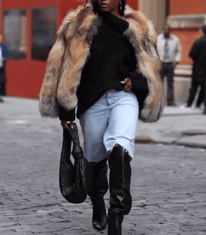 Crystal and Silver Fox Collarless Coat