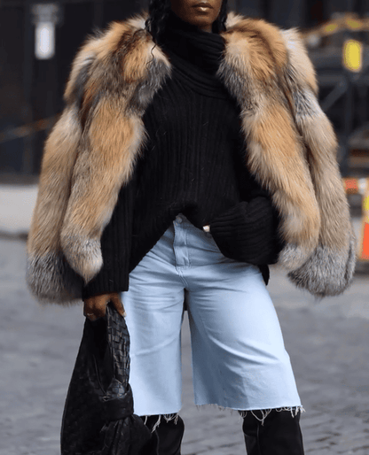Crystal and Silver Fox Collarless Coat