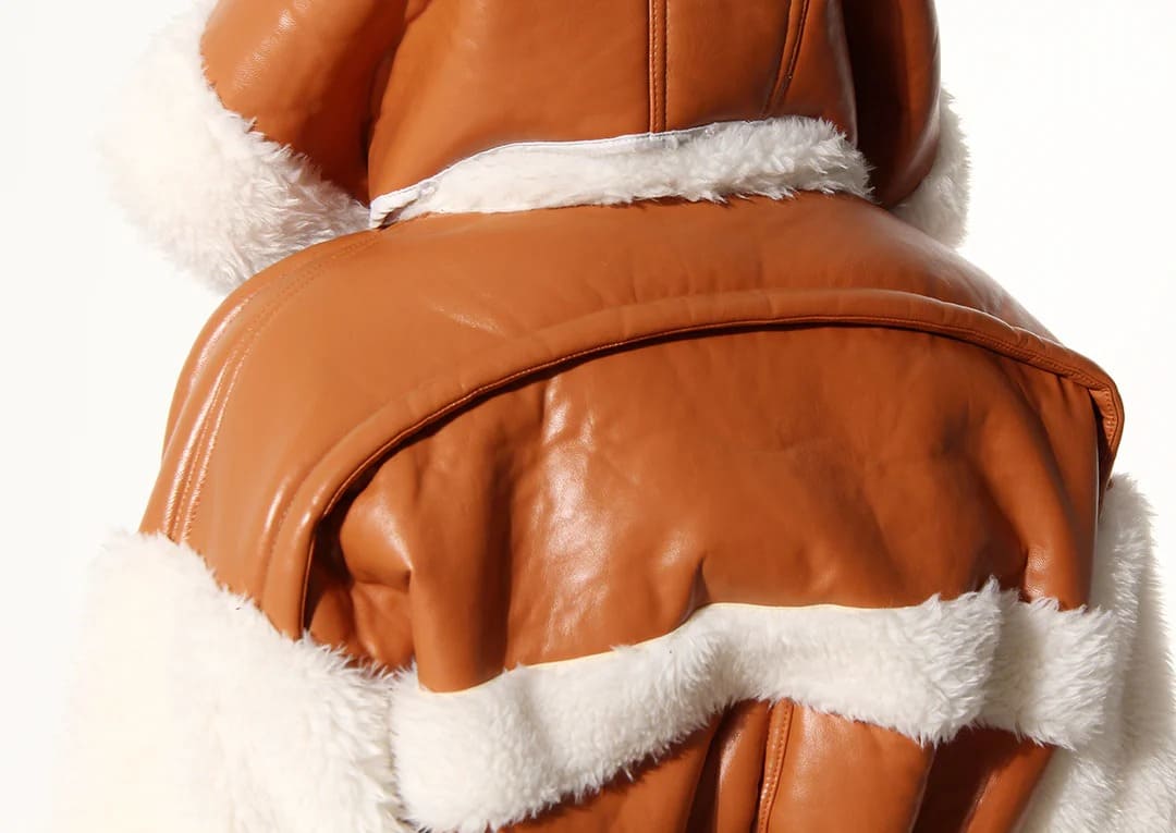 Leather Patchwork Lamb Wool Hooded Jacket