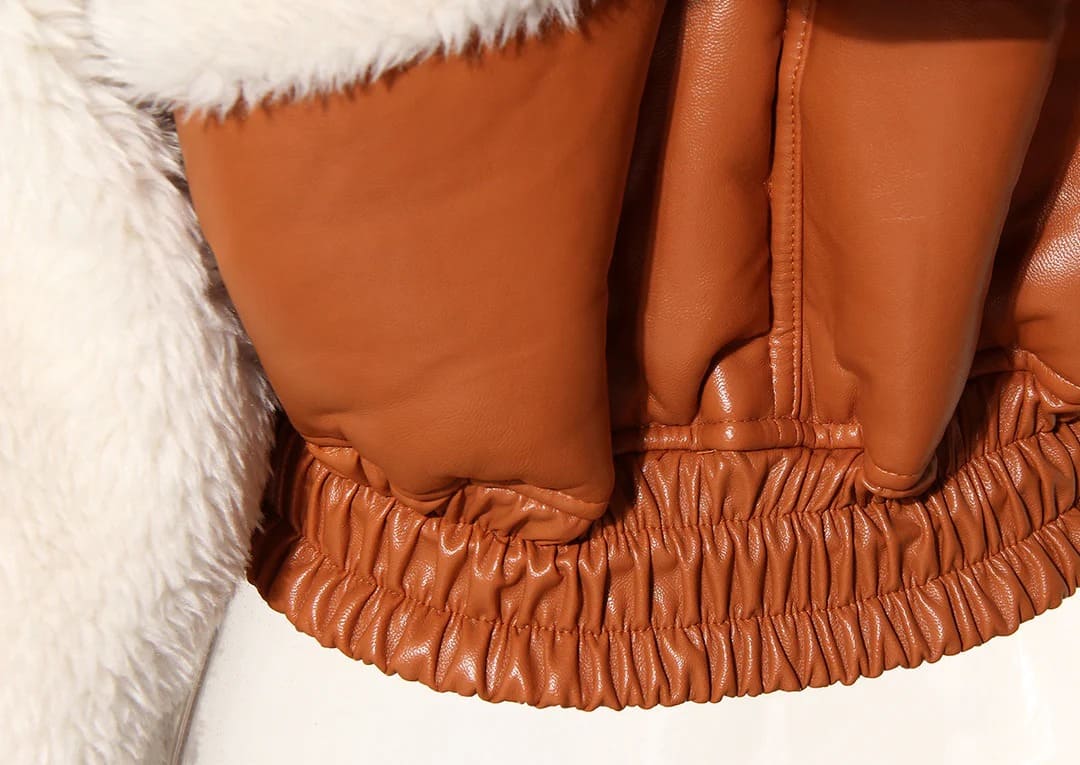 Leather Patchwork Lamb Wool Hooded Jacket