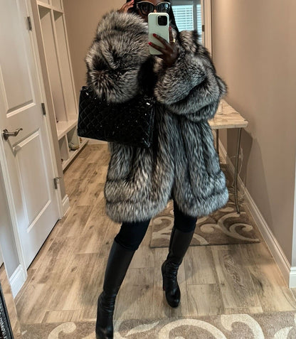 Luxury Scandinavian Silver Fox Fur Jacket