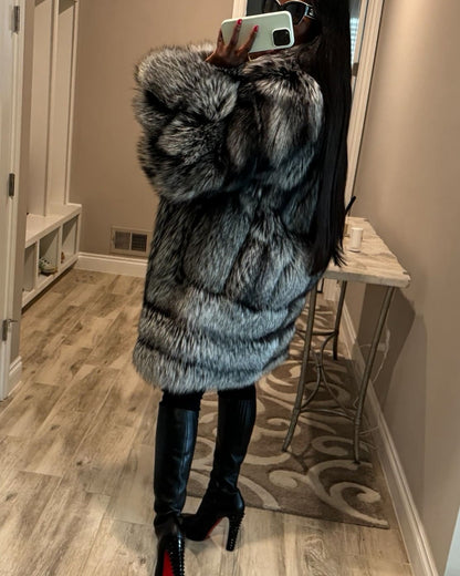 Luxury Scandinavian Silver Fox Fur Jacket