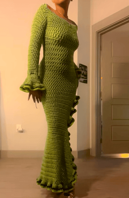Knitted High-slit Maxi Skirt