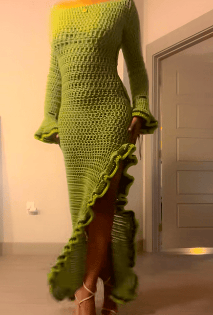 Knitted High-slit Maxi Skirt