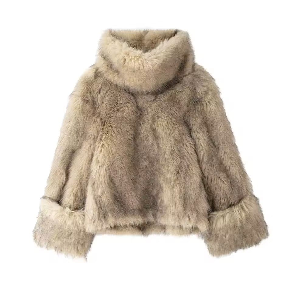 High Collar Warm Faux Fur Pullover Top