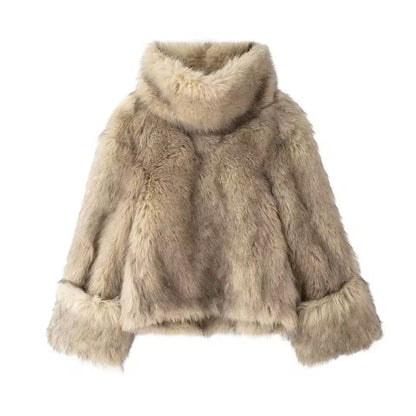 High Collar Warm Faux Fur Pullover Top