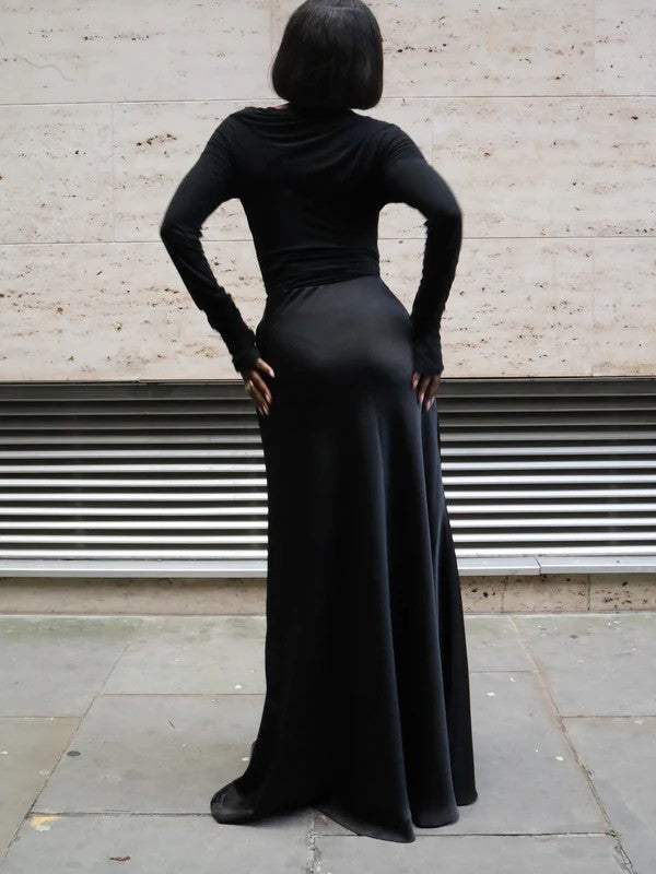 Winter Bias Cut Satin Maxi Skirt with belt