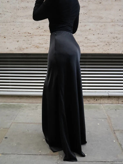 Winter Bias Cut Satin Maxi Skirt with belt