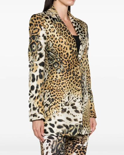 Jaguar Skin-print silk blazer and flared pants set