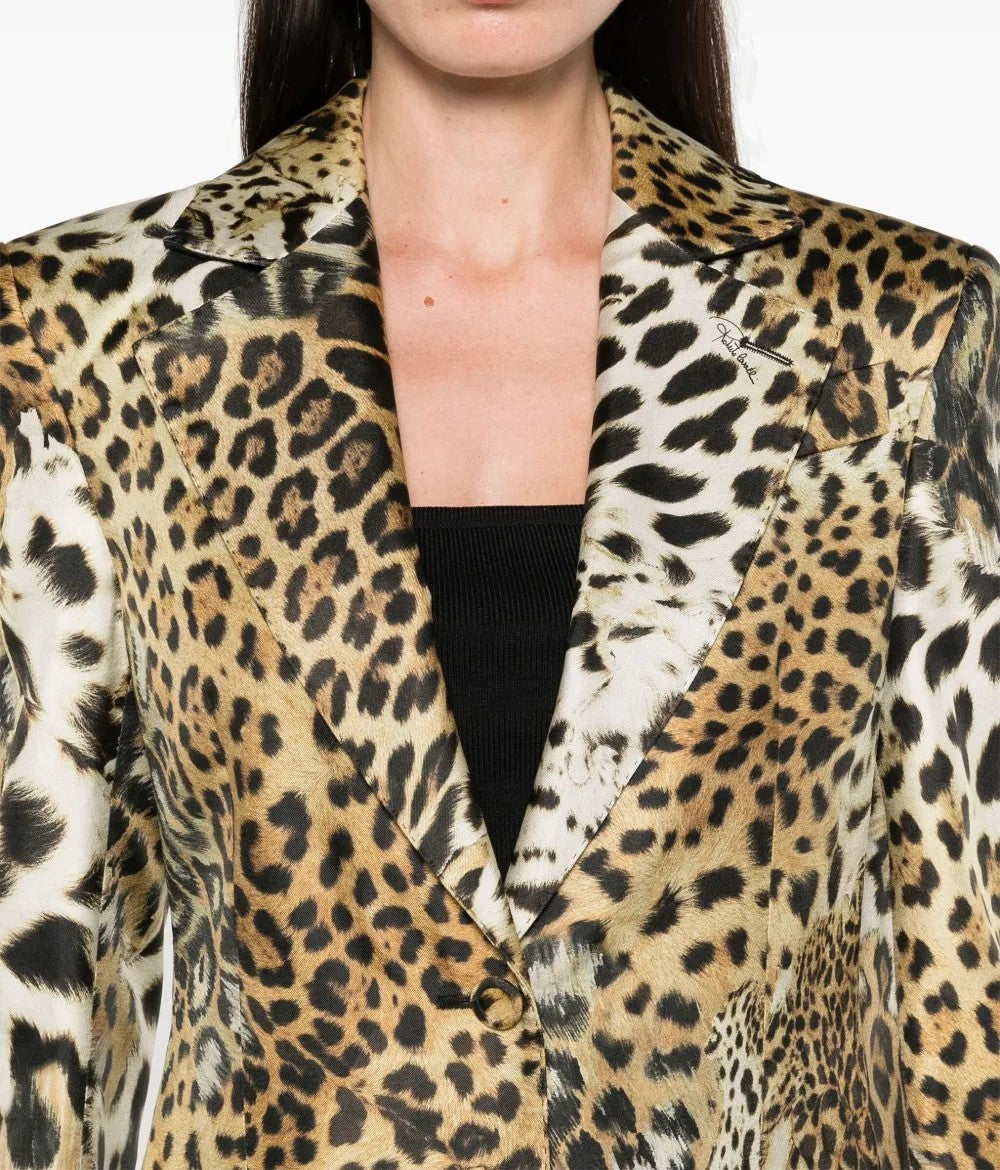 Jaguar Skin-print silk blazer and flared pants set