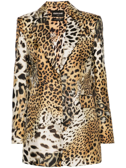 Jaguar Skin-print silk blazer and flared pants set