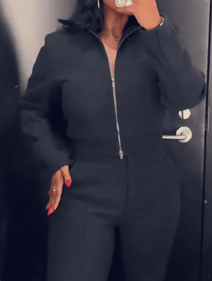 Zipper Track Top And Pants Set