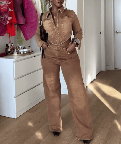 Cropped Denim Jacket & Trousers Set