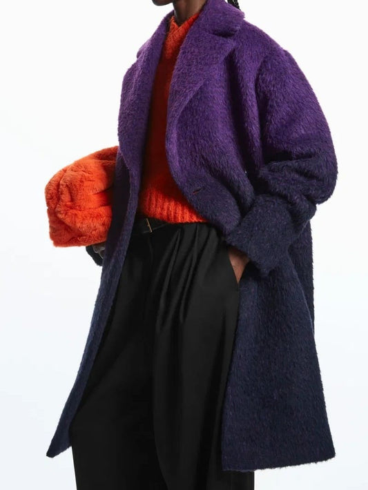 Double-Breasted Fuzzy Coat - Purple