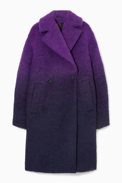 Double-Breasted Fuzzy Coat - Purple