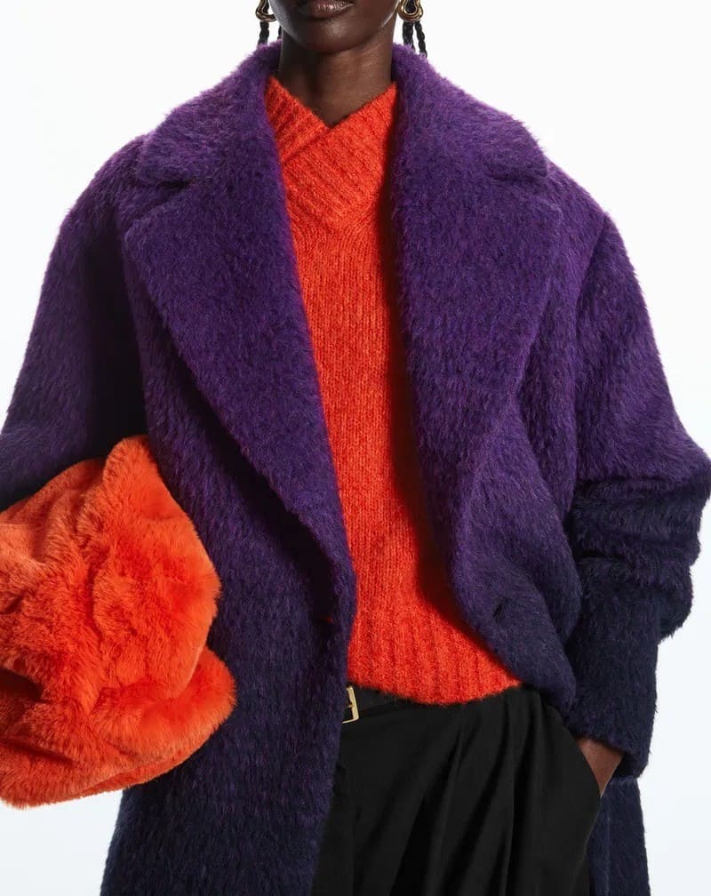 Double-Breasted Fuzzy Coat - Purple