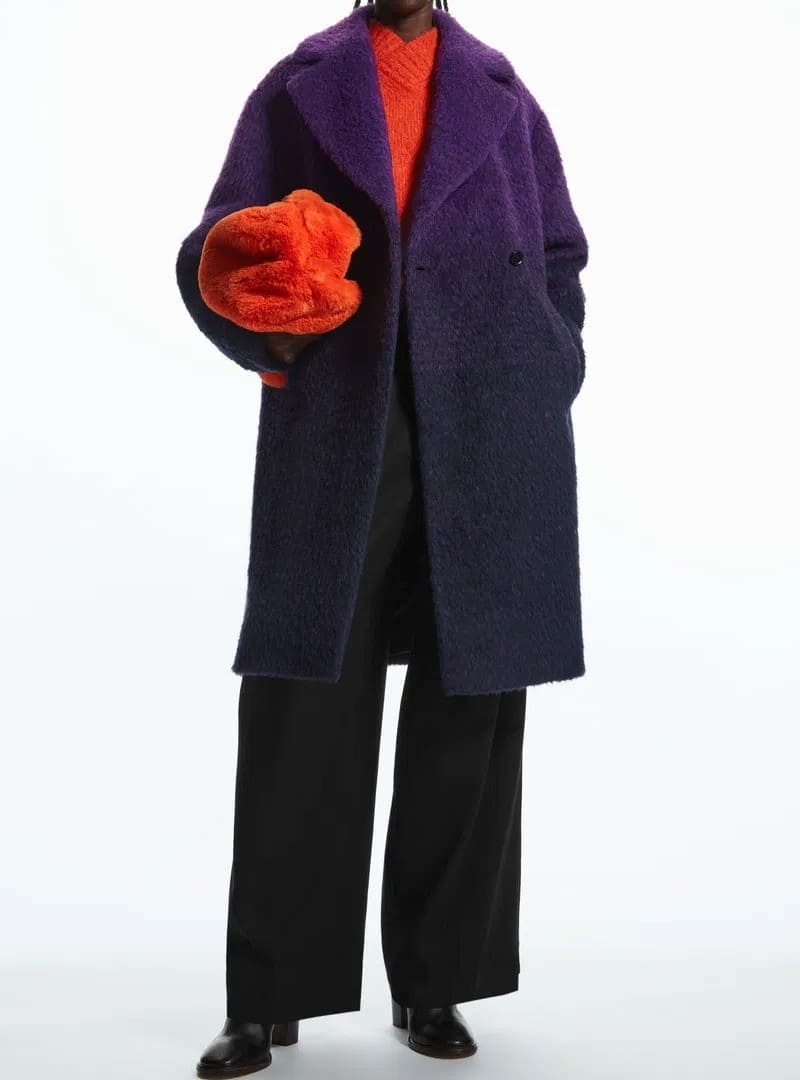 Double-Breasted Fuzzy Coat - Purple