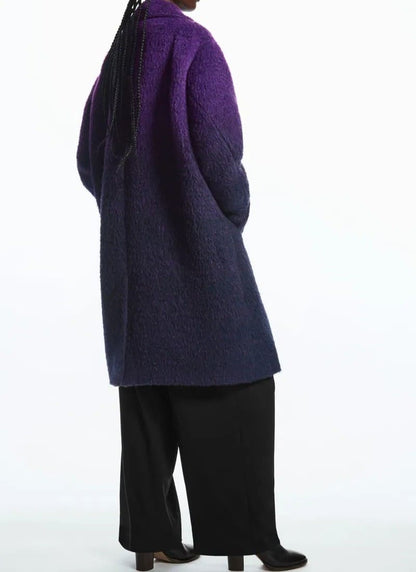 Double-Breasted Fuzzy Coat - Purple