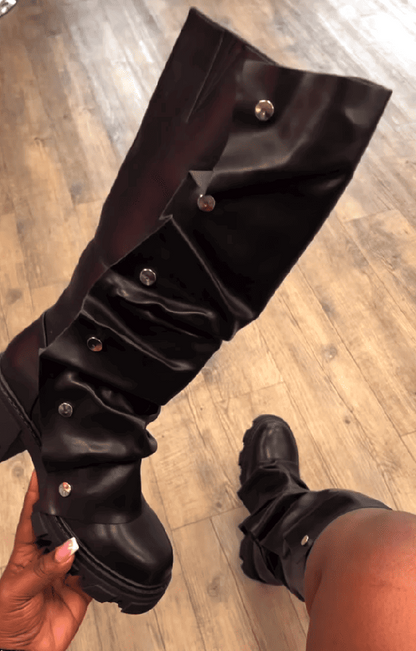 Fold-over Studded Boots In Chunky Sole