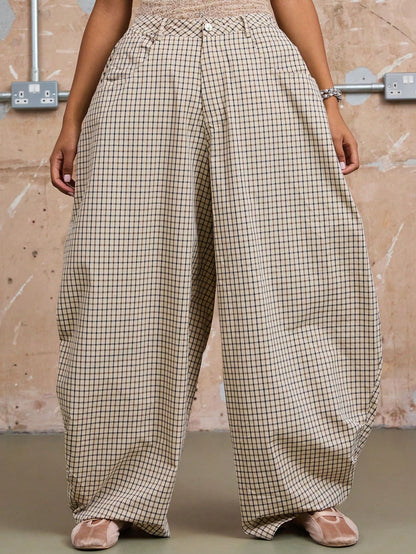 Checkered Loose-fitting Trousers