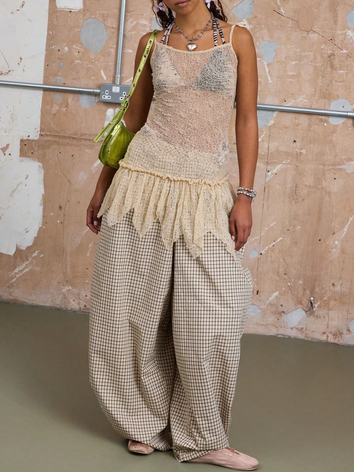 Checkered Loose-fitting Trousers