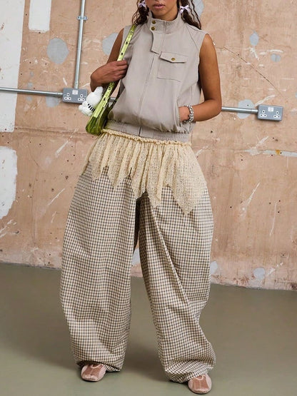 Checkered Loose-fitting Trousers
