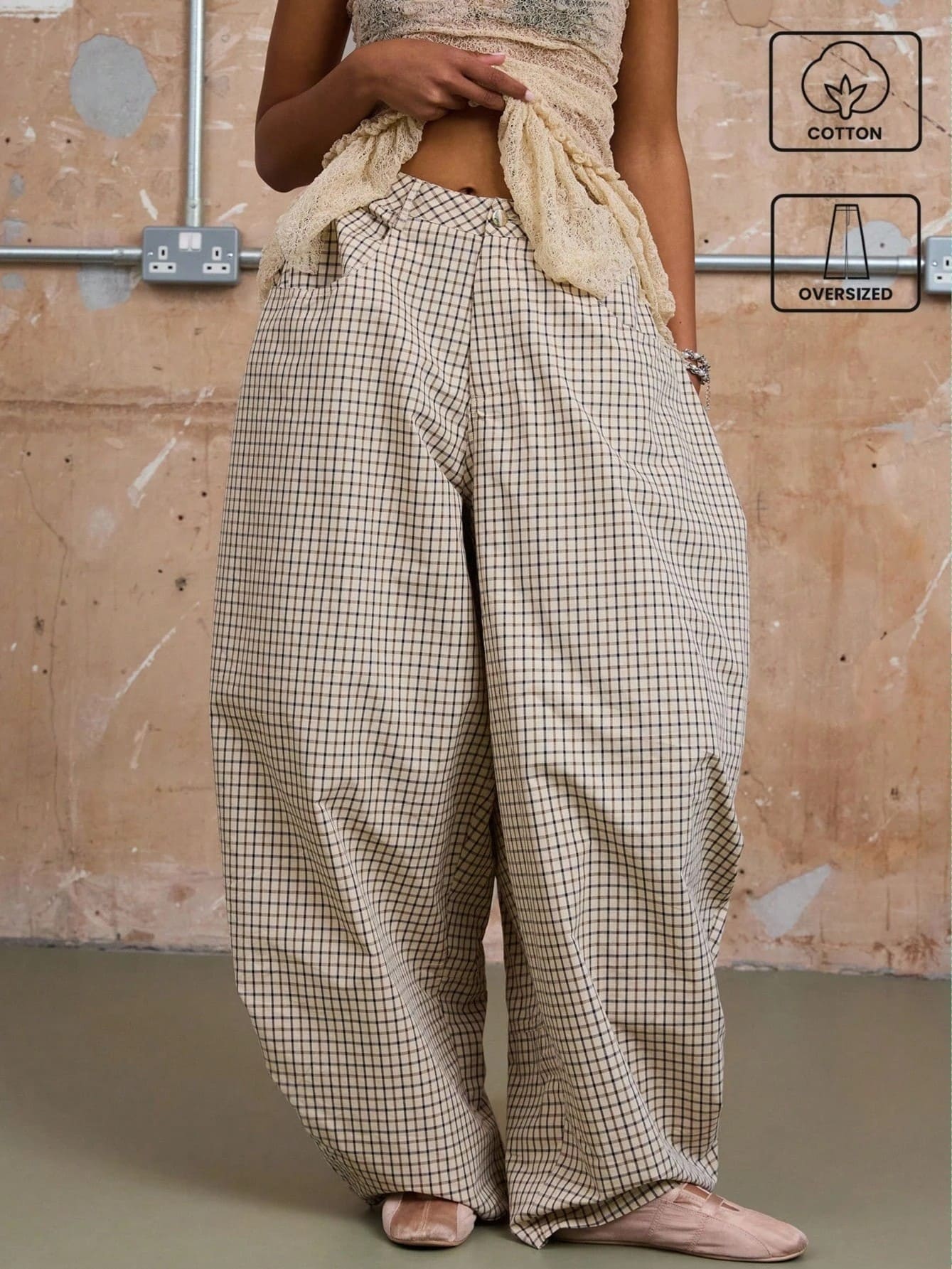 Checkered Loose-fitting Trousers