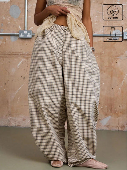 Checkered Loose-fitting Trousers