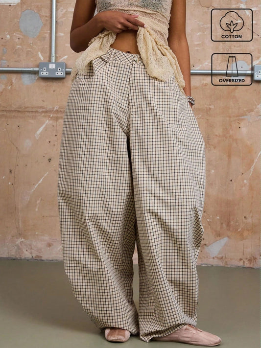 Checkered Loose-fitting Trousers