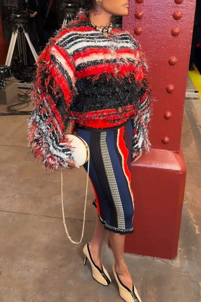 Lunar Ribbed Skirt & Fringe Jacket