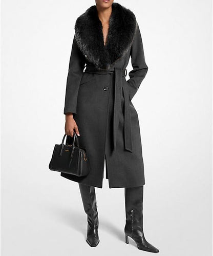Faux Fur Trim Wool Blend Coat