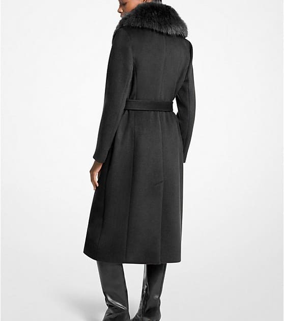 Faux Fur Trim Wool Blend Coat