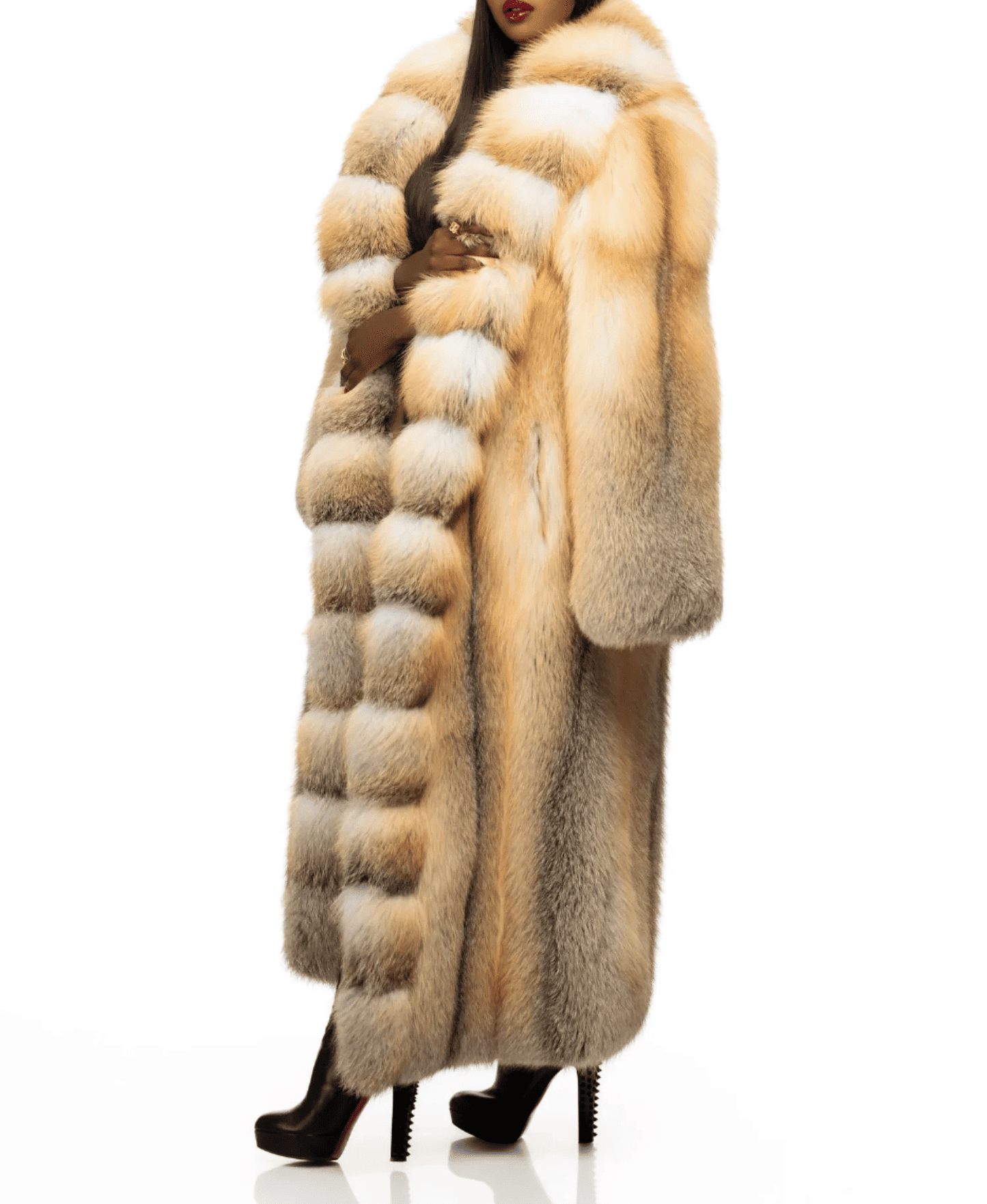 Luxury Full Length Golden Island Fox Fur Coat