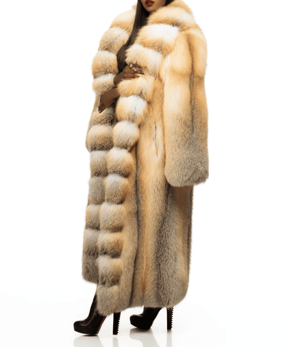 Luxury Full Length Golden Island Fox Fur Coat