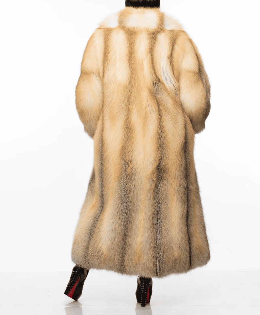 Luxury Full Length Golden Island Fox Fur Coat