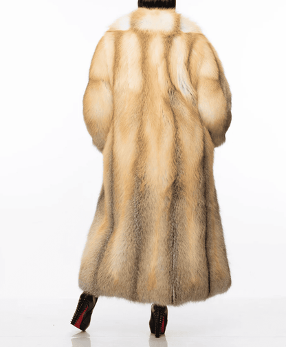 Luxury Full Length Golden Island Fox Fur Coat