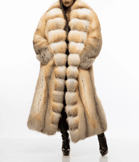 Luxury Full Length Golden Island Fox Fur Coat