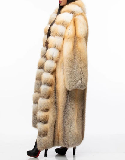 Luxury Full Length Golden Island Fox Fur Coat
