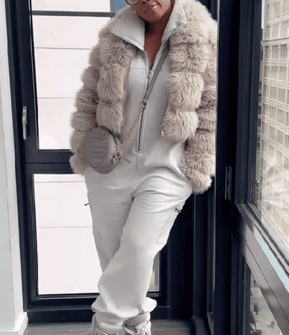 Fluffy Faux Fur Coat Cropped Jacket