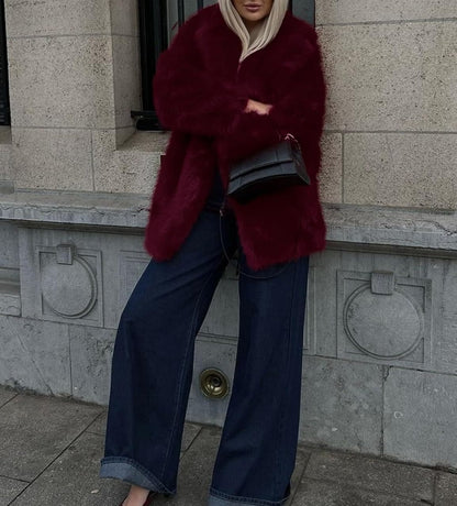 Faux Fur Lapel Coat