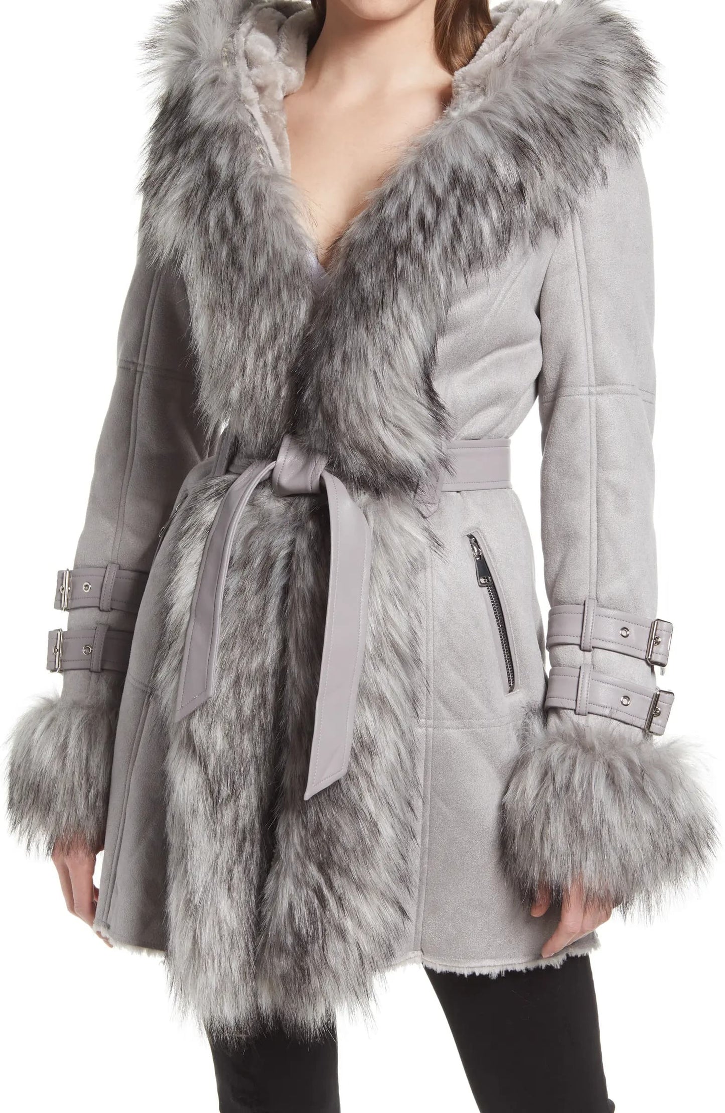 Faux fur Faux Suede parka jacket