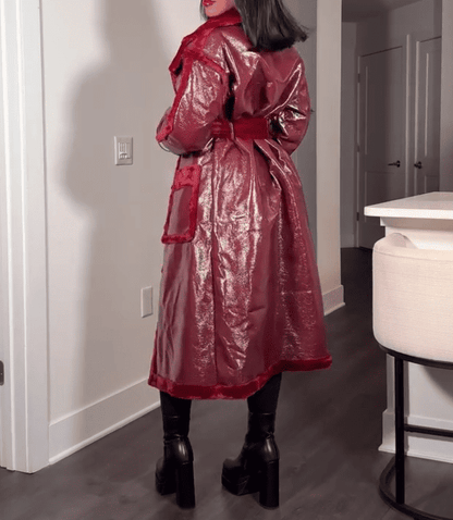 Red Faux Fur Trench Coat