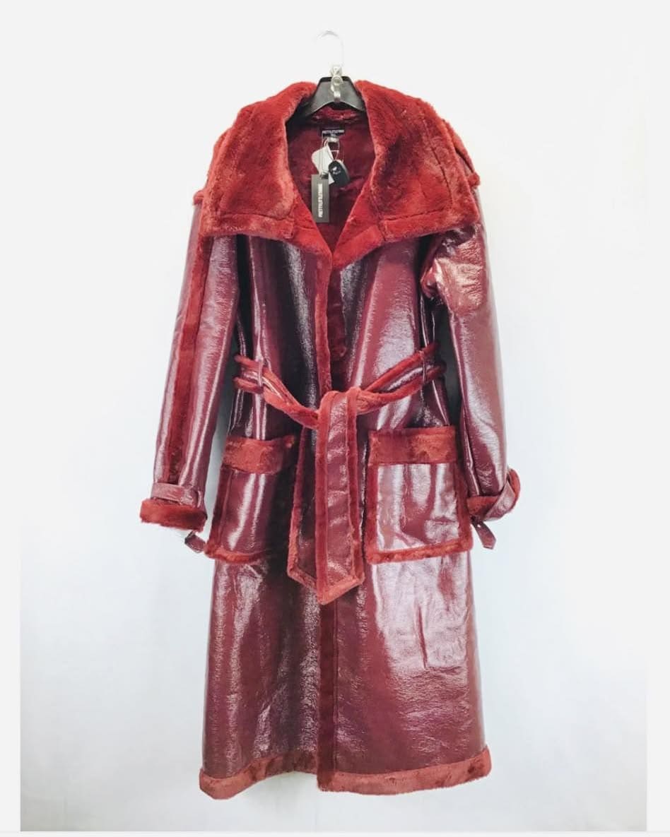 Red Faux Fur Trench Coat