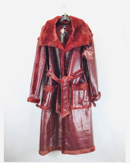 Red Faux Fur Trench Coat
