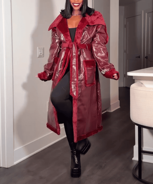 Red Faux Fur Trench Coat