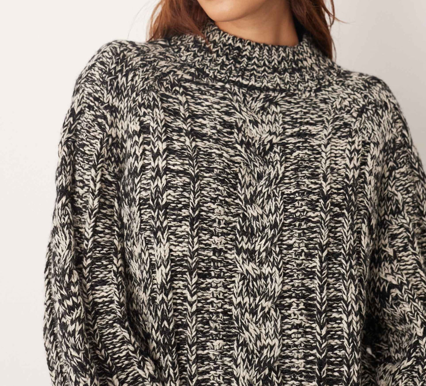 Cable Knit High Neck Sweater & Midi Skirt